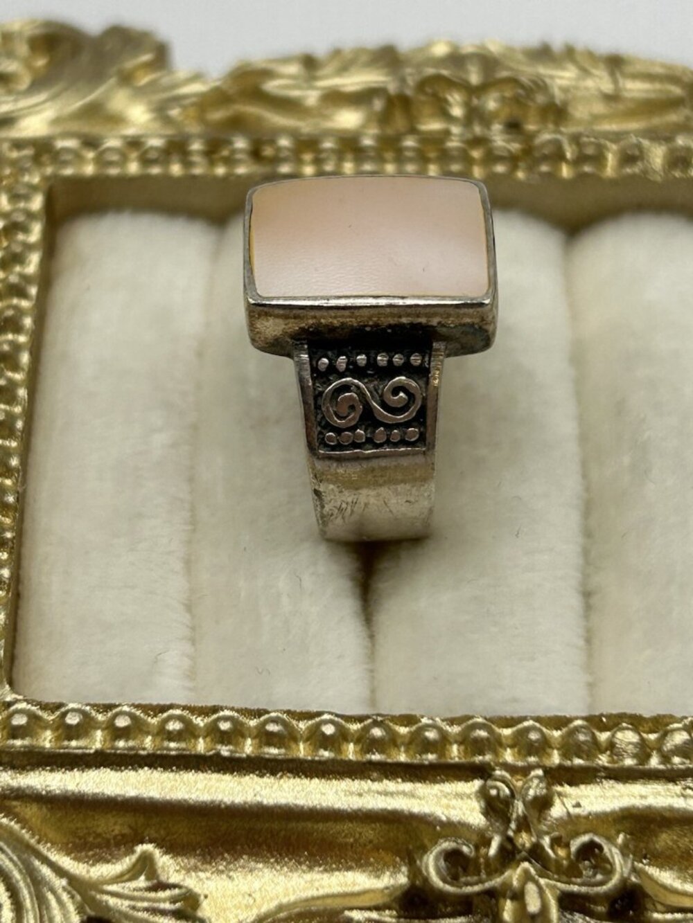 Sterling Silver Size 7 Ring Pink Square Shell Inlay Statement Artisan Boho 925 - Picture 8 of 14